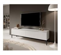 Meuble TV - SELSEY - Bemmi - 150 cm - Blanc, pieds noirs - Mélamine mate, style industriel