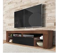 Meuble TV - SELSEY - BIANKO - 140 cm - chêne caravaggio / noir brillant - style moderne - tablettes en verre