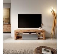Selsey Bianko - Meuble TV/Banc TV (140 cm, Chene Lancaster/Gris Brillant, avec LED)