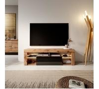 Selsey Hugo - Meuble TV/Banc TV (140 cm, Chene Lancaster/Noir Brillant, avec LED)