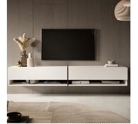 Meuble TV - SELSEY - MIRRGO - 200 cm - Blanc insert graphite - Résistant humidité et rayures