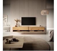 Meuble TV - SELSEY - MIRRGO - 200 cm - chêne artisan - insert graphite