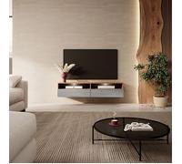 Selsey REDNAW Meuble TV Moderne pour Salon, Debout/Suspendu, 140 cm de Large (chêne Wotan Mat/Gris Brillant avec LED)