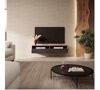 SELSEY REDNAW Meuble TV Moderne avec 2 tiroirs 140 cm Chêne Wotan Noir Brillant