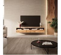 Meuble TV - SELSEY - Rednaw - 180 cm - Chêne Wotan - LED - 2 Niches Ouvertes