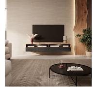 Meuble TV - Selsey - Rednaw - 180 cm - Chêne Wotan/Noir Brillant - LED - 2 Niches Ouvertes