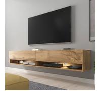 Meuble TV - SELSEY - WANDER - 180 cm - Effet chêne wotan - LED - Style industriel
