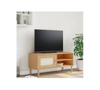 Meuble TV SENJA aspect rotin marron 106x40x49cm bois massif pin 358040