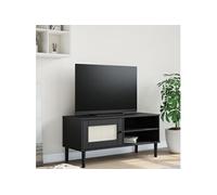Vidaxl Meuble Tv Senja Aspect Rotin Noir 106x40x49cm Bois Massif Pin Marron