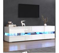 Meuble TV - SENVIRO design moderne facade brillante eclairage led 160x39x45 cm blanc