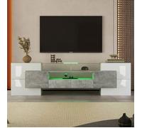 Meuble TV -SEYAKANY-200 x 35 x 60 cm, avec 4 portes, 1 tiroir, éclairage LED, convient aux téléviseurs de 60 à 69 pouces - Gris