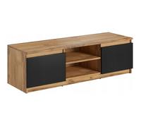 Meuble TV simple de 120 cm pour TV 2 placards et étagères noir mat Wotan