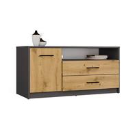 Meuble TV SIMPLO 1D2S Chêne anthracite, table TV artisanale, 2 tiroirs, 1 porte