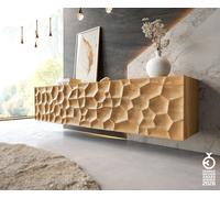 Meuble TV Solu 175 cm en chêne naturel 2 portes 2 tiroirs Fixation murale motif 3D