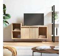 Meuble TV Sonoma Gris 100x35x55 cm, Meuble Bas avec 5 Compartiments, Bois-métal, Convient aux téléviseurs jusqu'à 55", Polyvalent pour Montage sur Pied ou Mural
