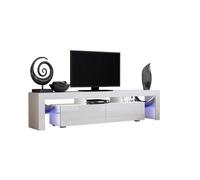 Meuble TV SPIDER BIG A LED en Blanc MAT avec portes Blanc Laqué 200 cm