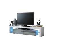 Meuble TV SPIDER BIG A LED en Blanc MAT avec portes Gris Laqué 200 cm