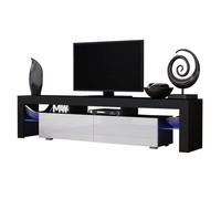 Meuble TV SPIDER BIG A LED en Noir MAT avec portes Blanc Laqué 200 cm