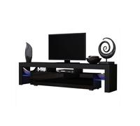Meuble TV SPIDER BIG A LED en Noir MAT avec portes Noir Laqué 200 cm