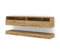Meuble TV Suspendu, Banc TV Mural, Rangement Design Épuré pour Salon Séjour, Chêne Artisan/Noir Mat L 160 X P 34 X H 30 cm