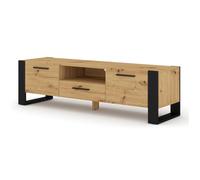 Meuble TV Stand Hi-Fi Nuka 160 cm chêne artisan jambes noires et poignées