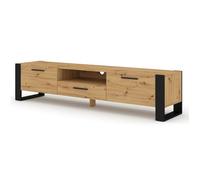 Meuble TV Stand Hi-Fi Nuka 200 cm chêne artisan jambes noires et poignées