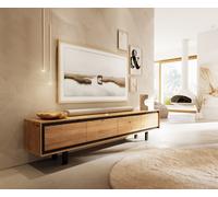 Meuble-TV Stonegrace 200 cm chêne naturel 4 portes pied carré métal noir
