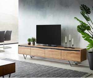 Meuble-TV Stonegrace 220x35 cm acacia nature 4 portes tronc d'arbre