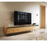 Meuble-TV Stonegrace 240 cm chêne naturel 4 portes pied ovale inoxydable