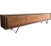 Meuble-TV Stonegrace Acacia marron Plaqué pierre 200 cm 4 portes Pied en V | noir Buffet