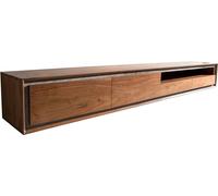 Meuble-TV Stonegrace Acacia marron plaqué pierre 240 cm 2 portes 2 tiroirs | 1 compartiment Buffet flottant