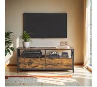 Meuble TV - Style Industriel - 120x40x50 cm - Marron et Noir - 2 Tiroirs - 2 Étagères
