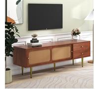 Meuble TV-Style moderne-2 tiroirs,2 portes coulissantes en rotin-buffet bas Rangement Salon Chambre 160x40x60cm