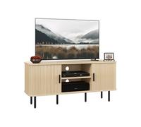 HomCom Meuble TV 120 cm – 2 portes tambour à lamelles, scandinave, pour TV jusqu'à 55 pouces, chêne