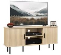 HomCom Meuble TV 120 cm – 2 portes tambour à lamelles, scandinave, pour TV jusqu'à 55 pouces, chêne