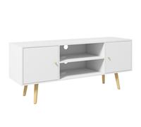 Meuble Tv Style Scandinave 2 Portes 2 Niches Bois Pin Panneaux Blanc Blanc