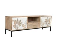 Meuble TV style tropical bois et métal - Blanc - 140 cm