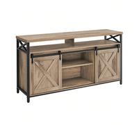 Meuble TV, Support pour Téléviseur Jusqu'à 65 Pouces, avec Étagères Réglables, Portes Imitation Grange, Style Rustique, Cadre en Métal, Marron Camel et Noir Simple À propos de cet article[Support robu