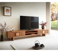 Meuble-TV Surimu 240 cm acacia marron clair 4 portes 2 compartiments poignée en liège pieds en bois