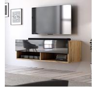 Meuble TV suspendu 1 porte abattant - L100 cm - 100 cm X 32,5 cm X 31,5 cm - DERBY - Chêne artisan / noir