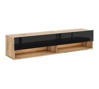 Meuble TV suspendu 1 porte abattant - L140 cm - 140 cm X 32 cm X 31 cm - DERBY - Chêne artisan / noir