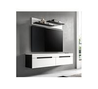 Meuble TV suspendu 170x38x33cm décor blanc et anthracite - KANUT