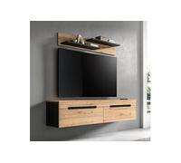 Meuble TV suspendu 170x38x33cm décor naturel et anthracite - KANUT