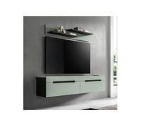 Meuble TV suspendu 170x38x33cm décor vert et anthracite - KANUT