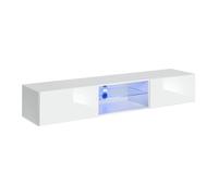 Meuble TV suspendu 180cm avec 2 portes et niches éclairées collection SWITCH. Meuble coloris blanc.