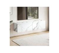 Meuble TV suspendu 2 portes 120x30x30 cm effet marbre blanc - KYONI