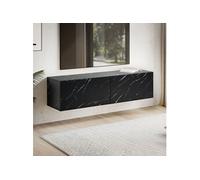WOHNLING Meuble TV Suspendu 120 cm Lowboard Aspect Marbre Noir Commode TV Mural