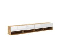 Meuble TV suspendu 2 portes abattants - L200 cm - 200 cm X 32,5 cm X 31 cm - DERBY - Chêne artisan / blanc