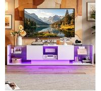 Meuble TV suspendu 200cm blanc LED RGB 24 couleurs télécommande app 2 tiroirs étagères verre design haut de gamme