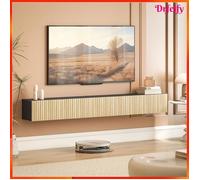 Meuble TV suspendu - AKOZON - 12932 - 140 cm - Portes cannelées - Pour TV jusqu'à 72 pouces